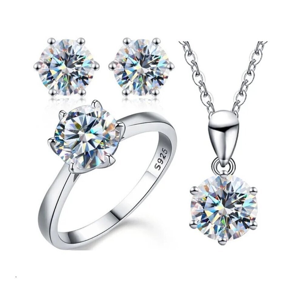 Certified 3ct. t.w. Moissanite jewelry Set solitaire shape